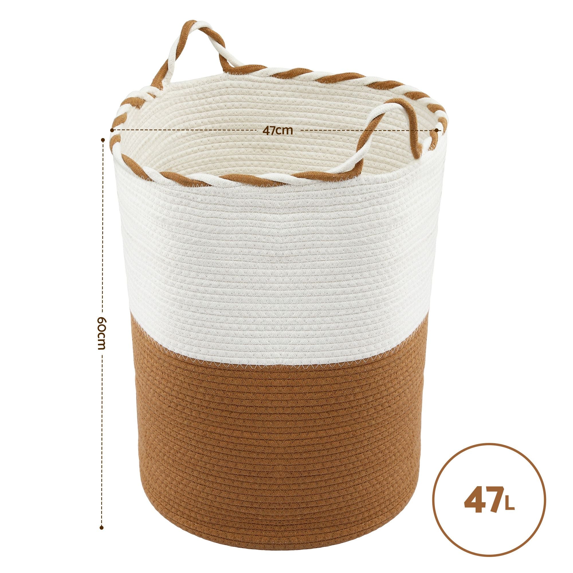 Artiss Woven Laundry Basket with handles Foldable White & Brown Bedworld