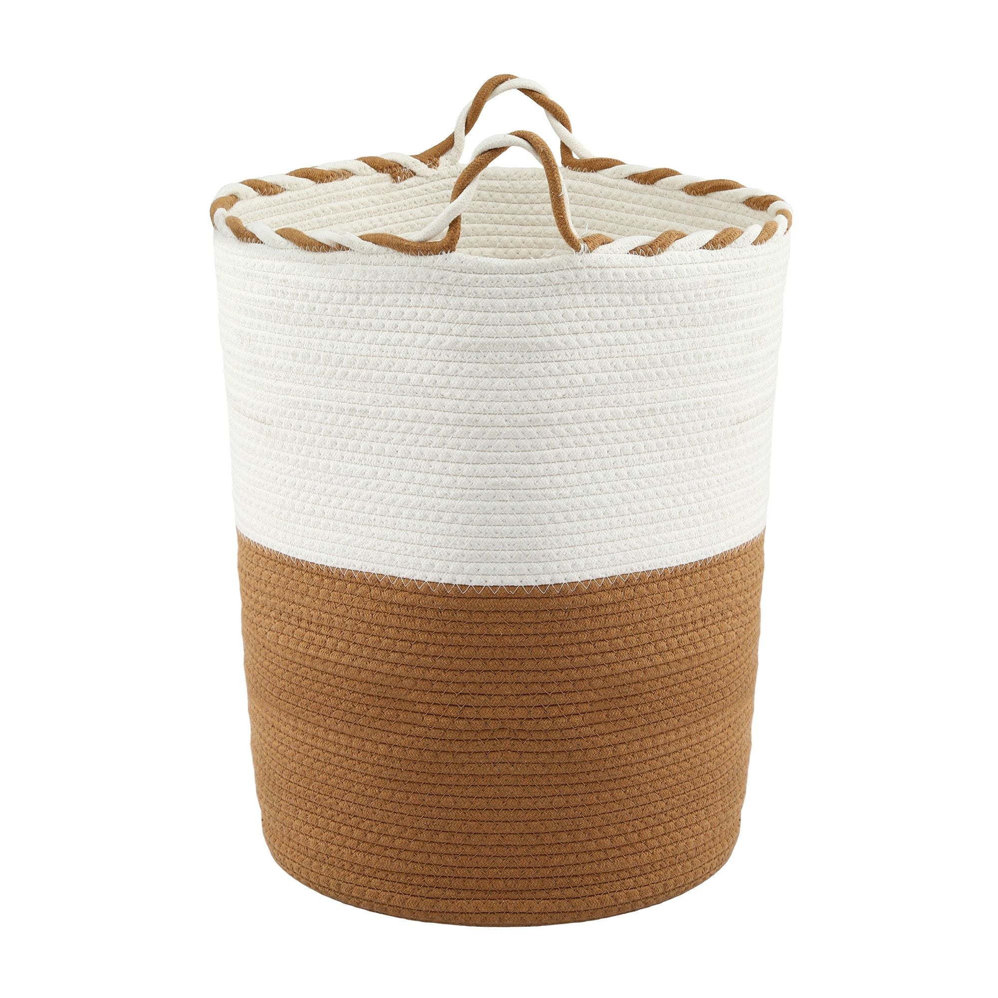 Artiss Woven Laundry Basket with handles Foldable White & Brown Bedworld