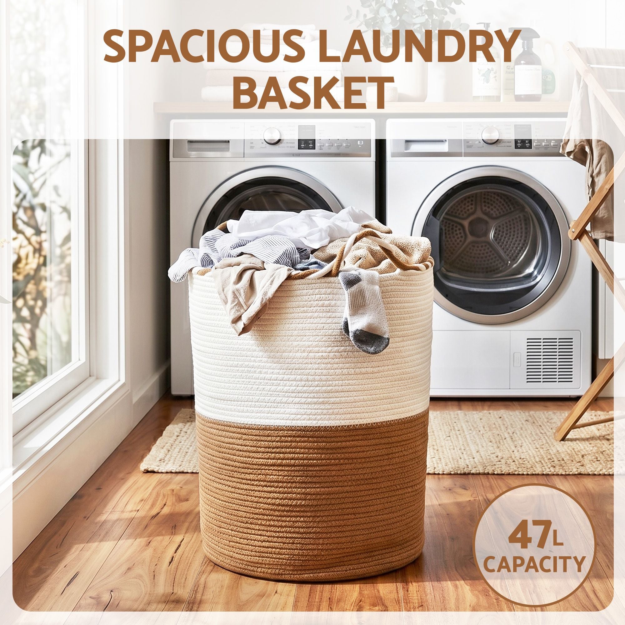 Artiss Woven Laundry Basket with handles Foldable White & Brown Bedworld