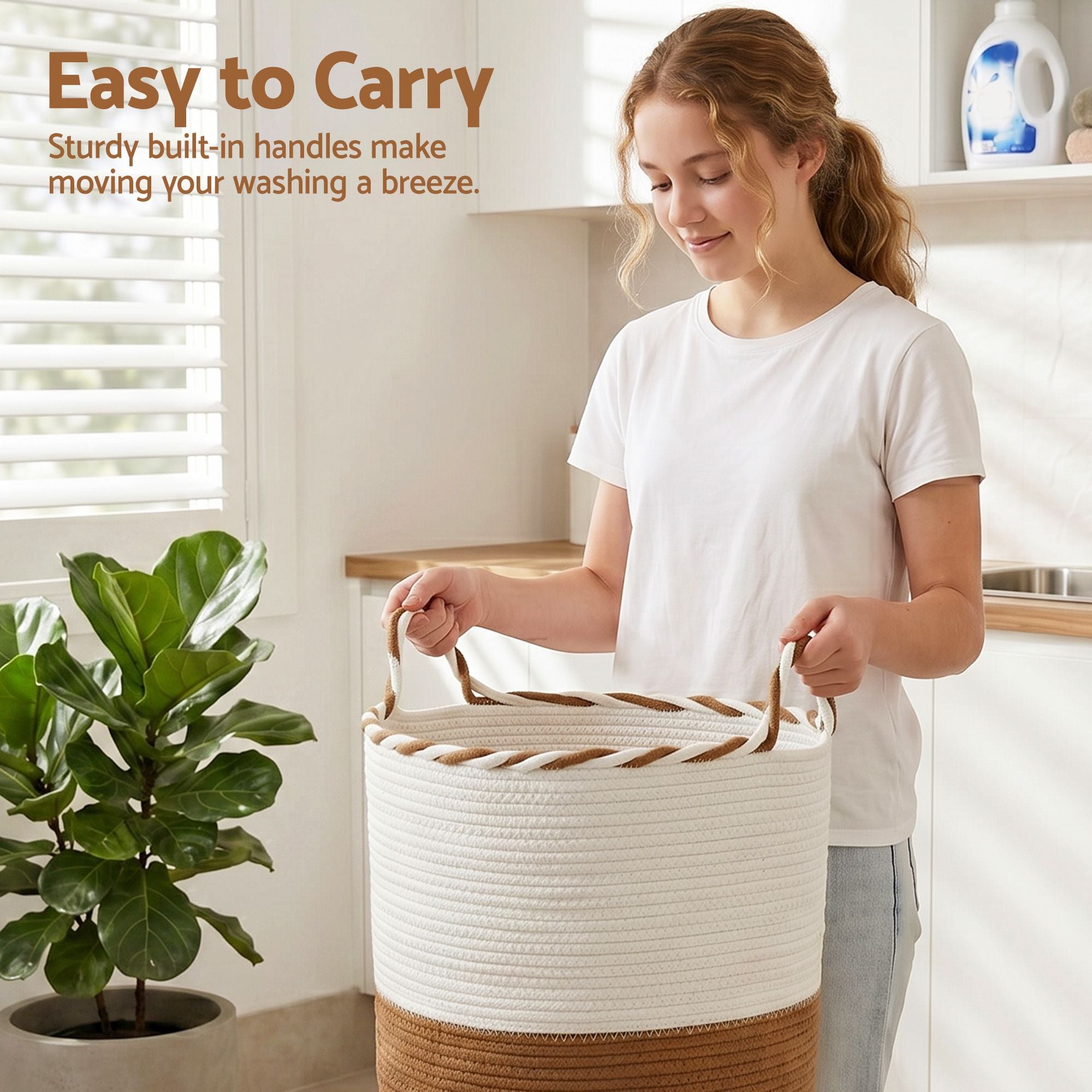 Artiss Woven Laundry Basket with handles Foldable White & Brown Bedworld