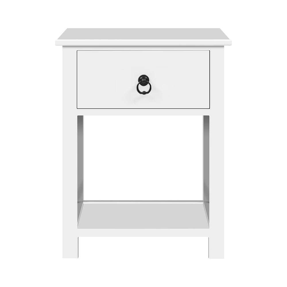 Artiss 2 X Bedside Table 1 Drawer with Shelf - EMMA White