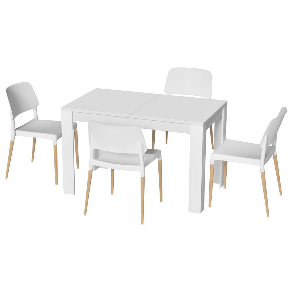 1 Artiss Dining Table and 4 Chairs Set White Wood Bedworld