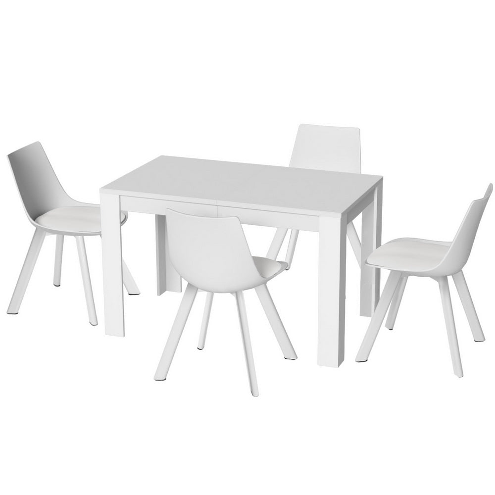 1 Artiss Dining Table and 4 Chairs Set Rectangle White Bedworld