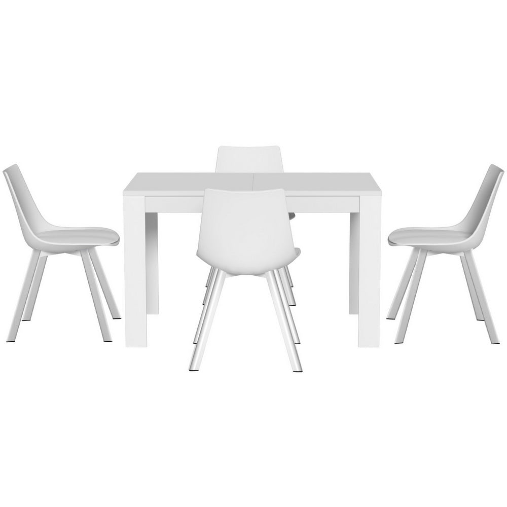1 Artiss Dining Table and 4 Chairs Set Rectangle White Bedworld