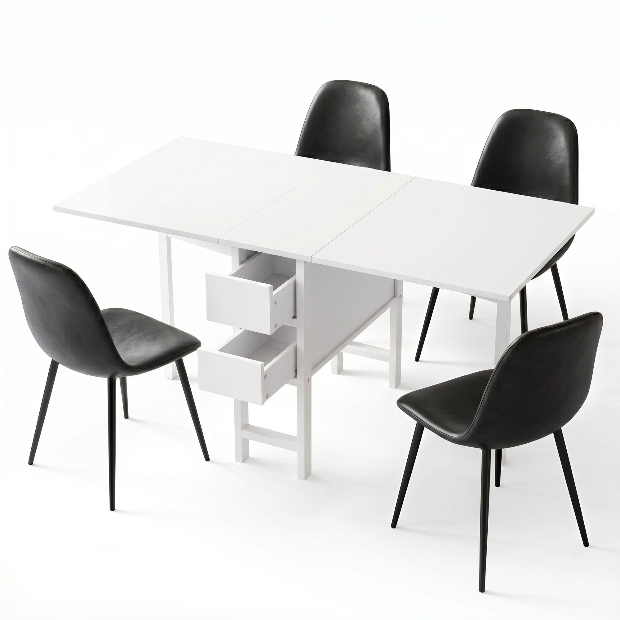 Artiss Dining Table and Chairs Set 5pcs Foldable with 2 Drawers Black and White Bedworld