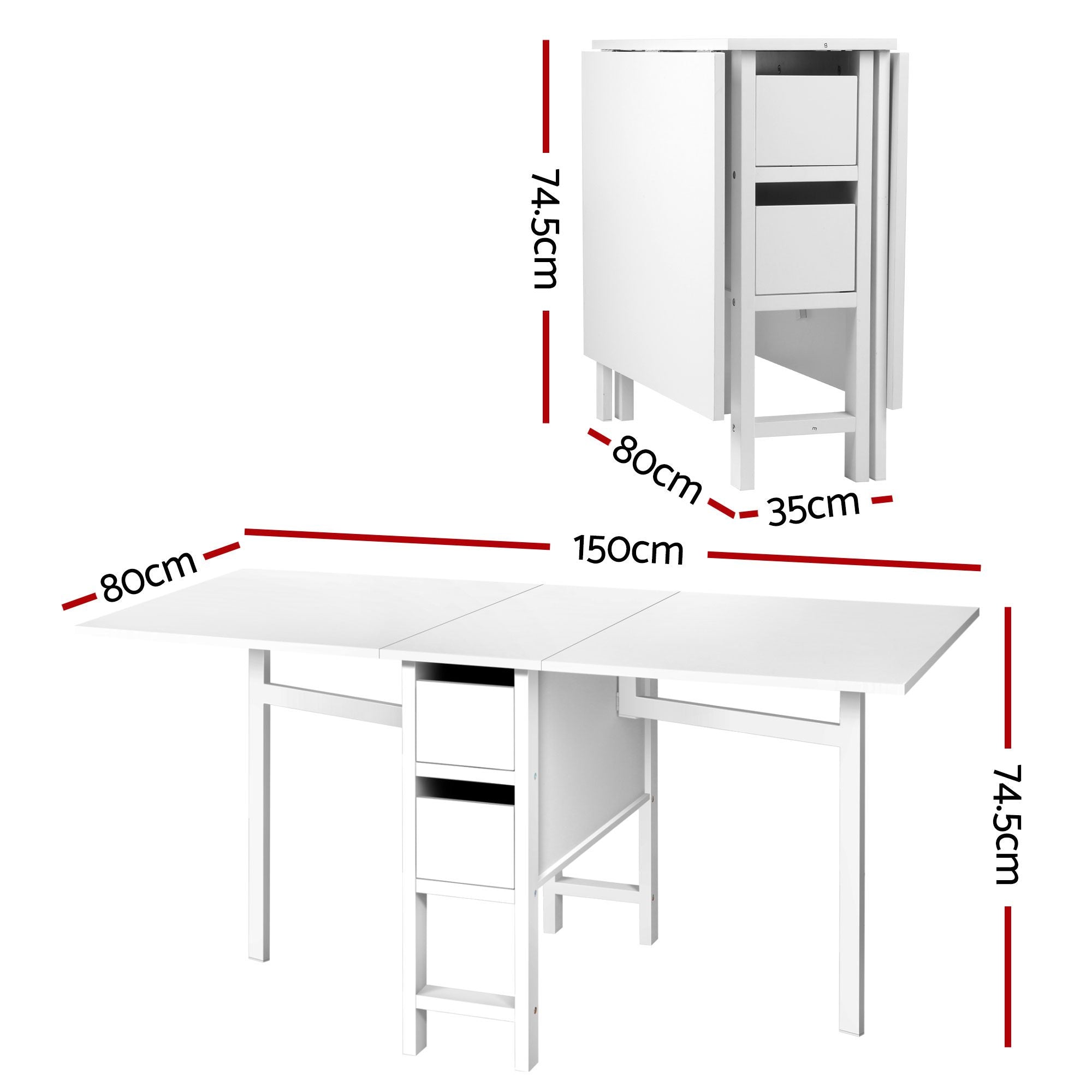 Artiss Dining Table and Chairs Set 5pcs Foldable with 2 Drawers Black and White Bedworld