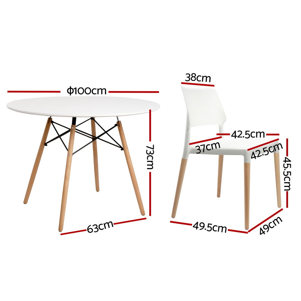 1 Artiss Dining Table and 4 Chairs Set Round White Bedworld