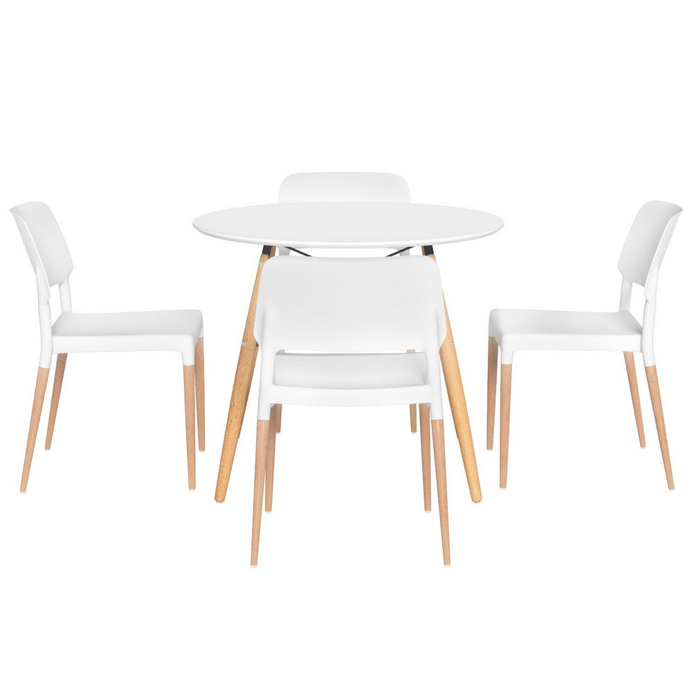 1 Artiss Dining Table and 4 Chairs Set Round White Bedworld