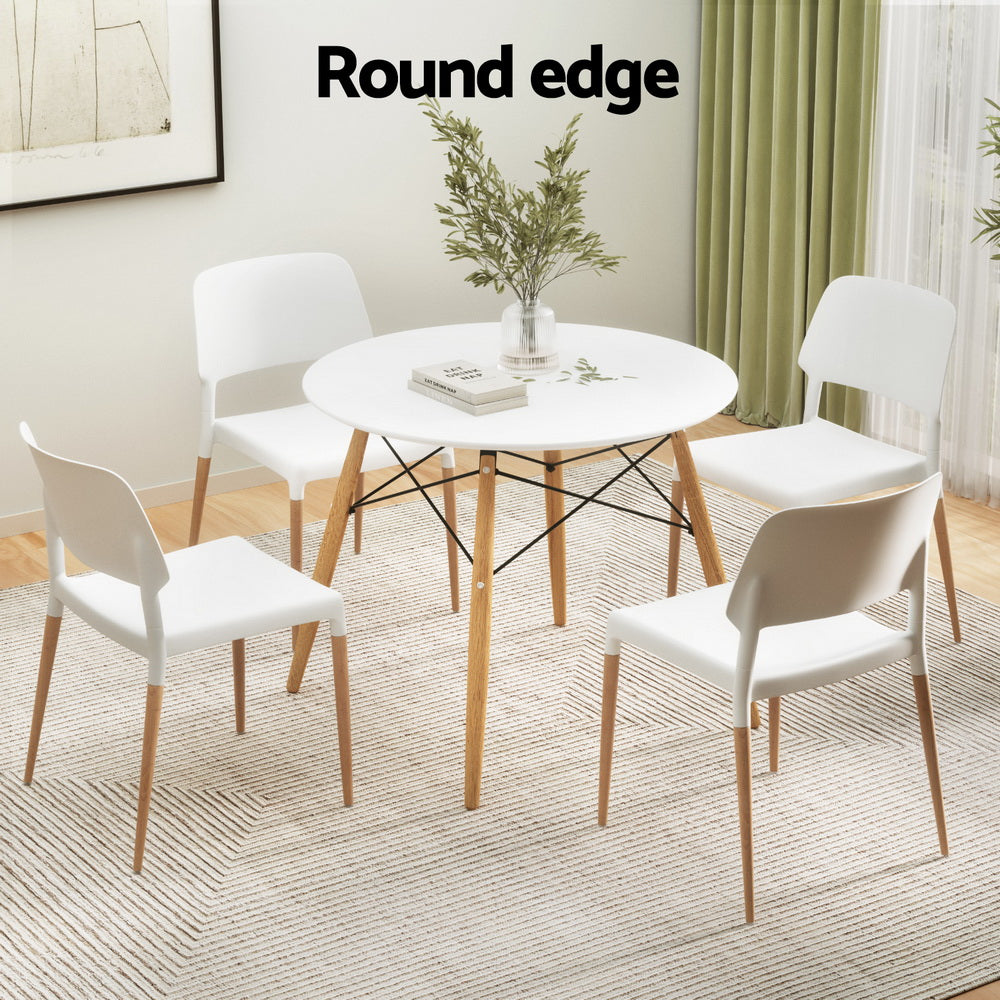 1 Artiss Dining Table and 4 Chairs Set Round White Bedworld