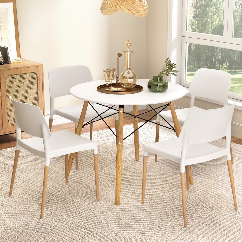 1 Artiss Dining Table and 4 Chairs Set Round White Bedworld