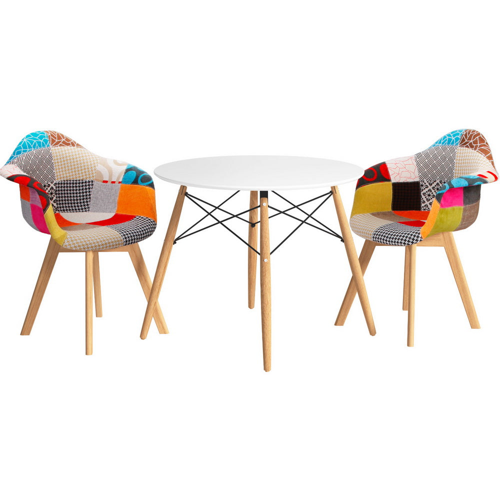 1 Artiss Dining Table and 2 Chairs Set DSW 90cm Bedworld