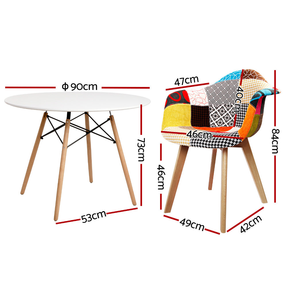 1 Artiss Dining Table and 2 Chairs Set DSW 90cm Bedworld