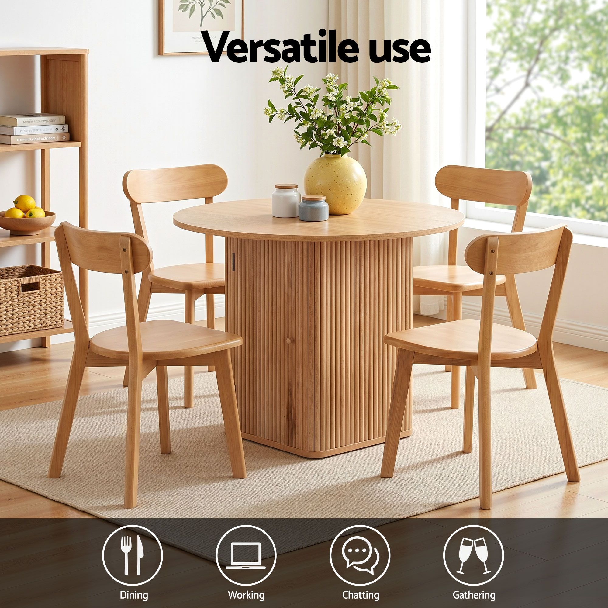 1 Artiss Dining Table and 4 Chairs Set Natural Timber Bedworld