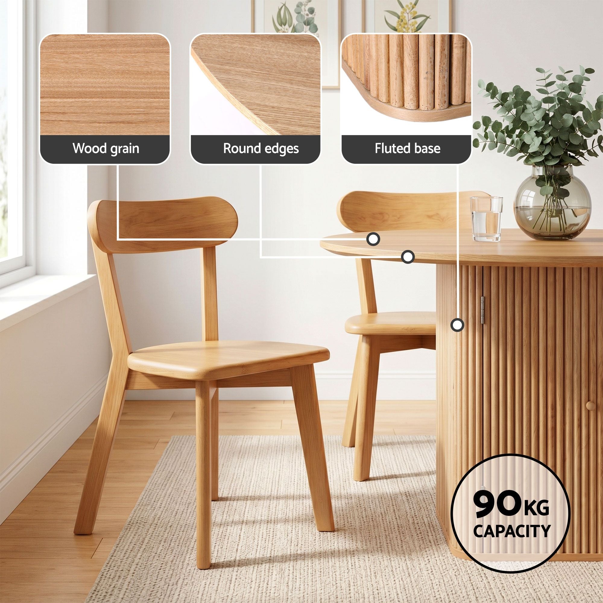 1 Artiss Dining Table and 4 Chairs Set Natural Timber Bedworld