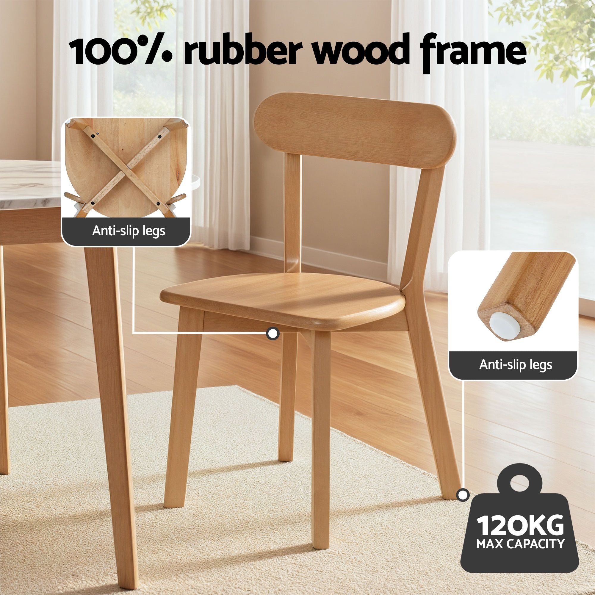 1 Artiss Dining Table and 4 Chairs Set Natural Timber Bedworld