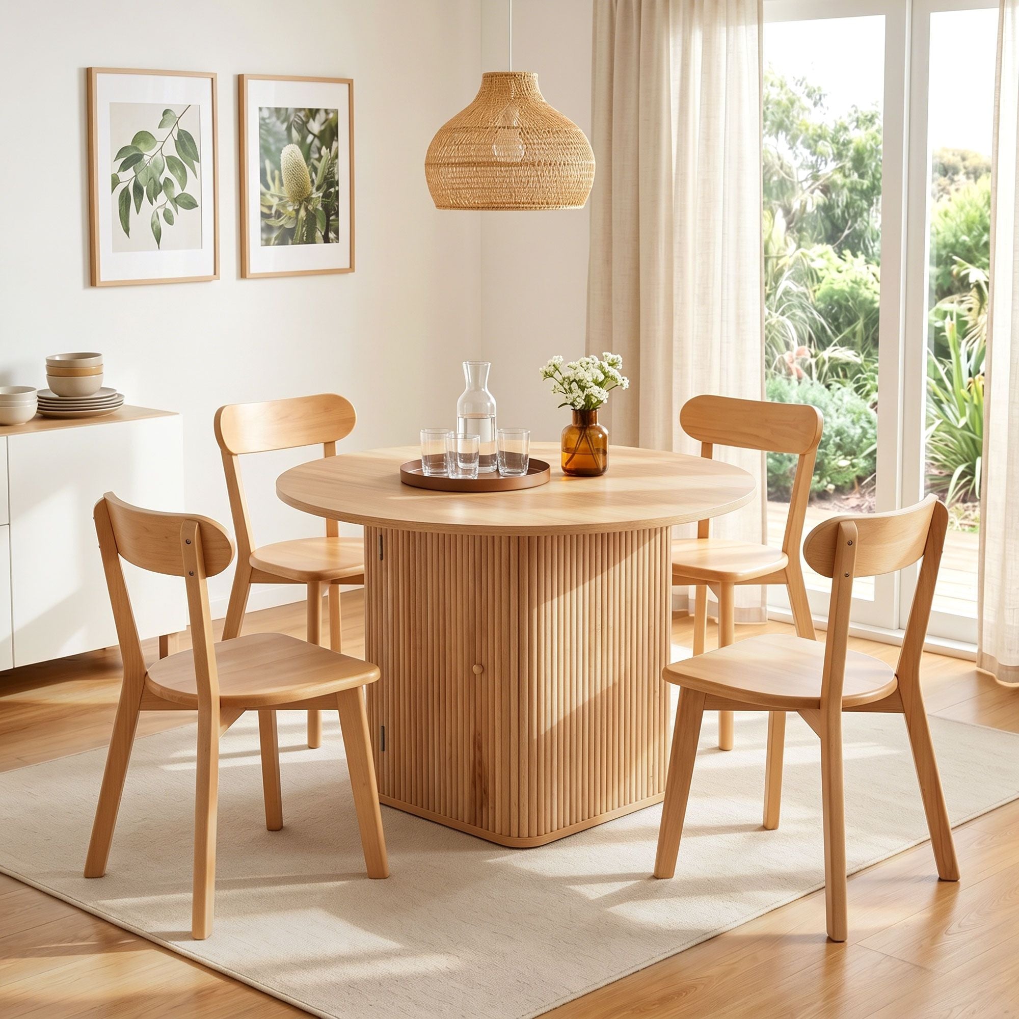 1 Artiss Dining Table and 4 Chairs Set Natural Timber Bedworld