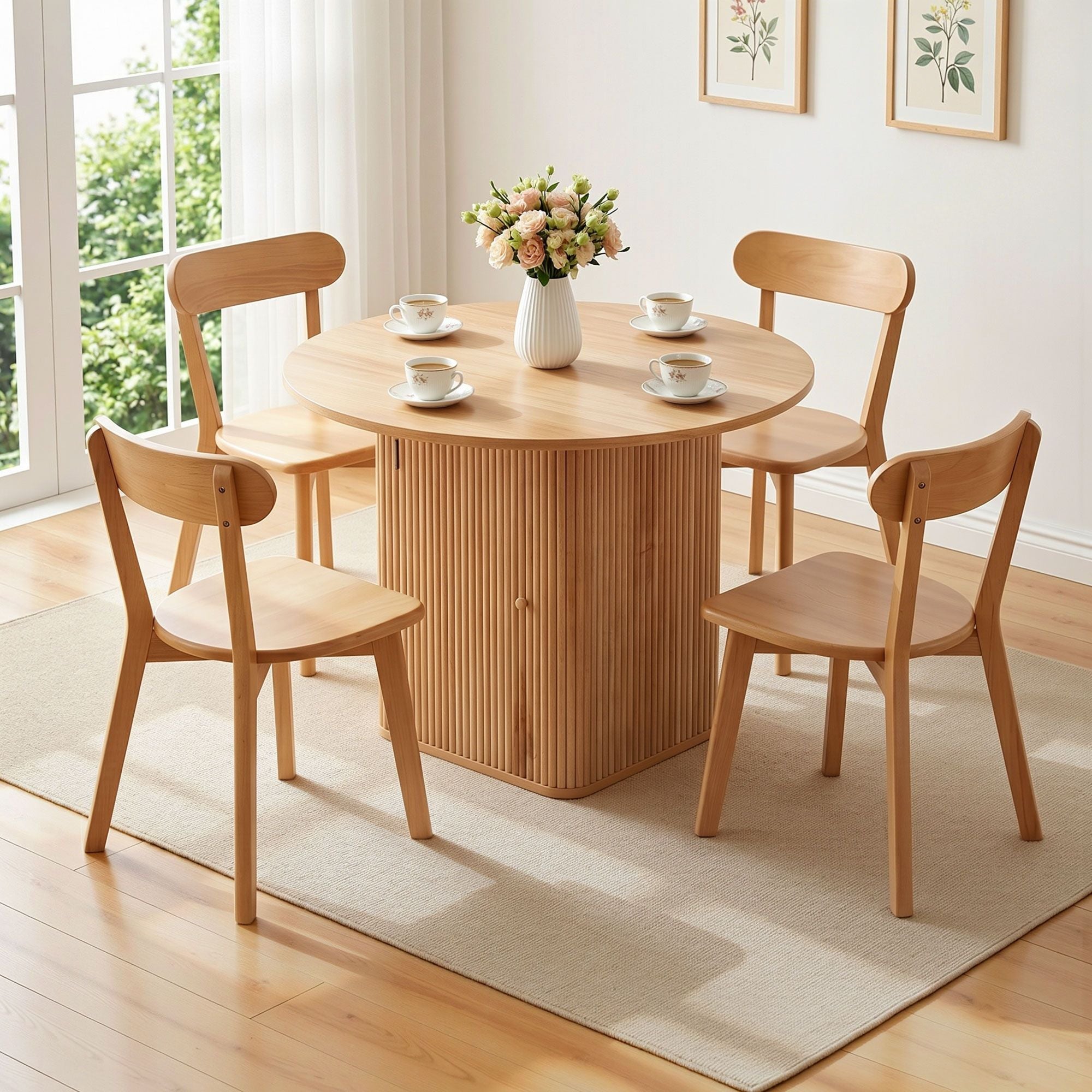 1 Artiss Dining Table and 4 Chairs Set Natural Timber Bedworld