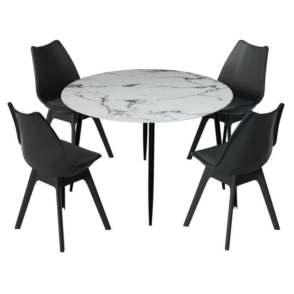1 Artiss Dining Table and 4 Chairs Set Marble Black Bedworld
