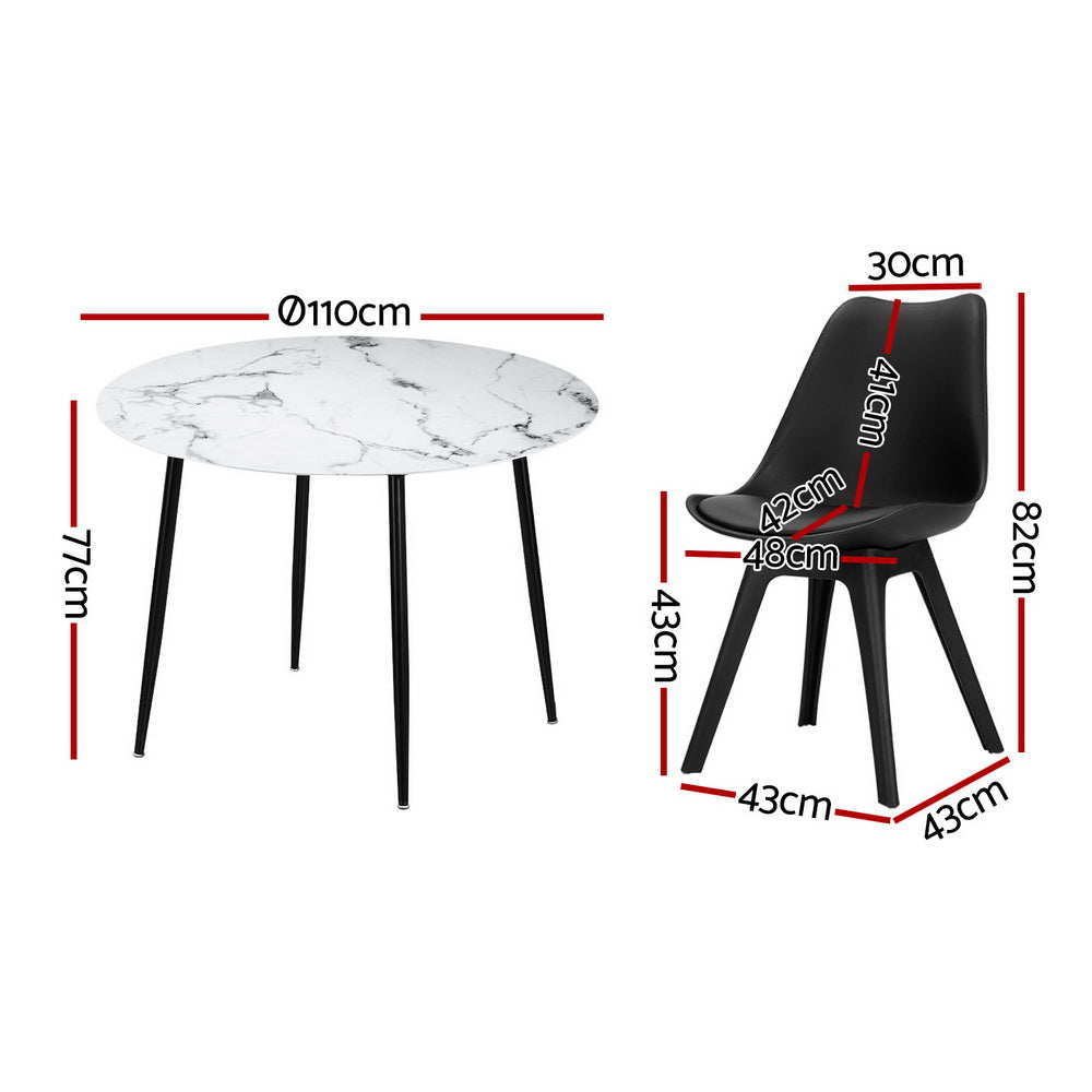1 Artiss Dining Table and 4 Chairs Set Marble Black Bedworld