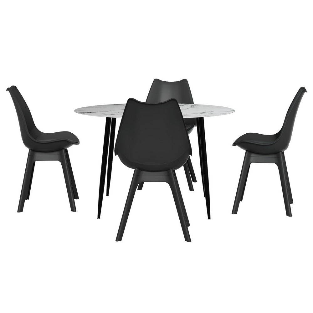 1 Artiss Dining Table and 4 Chairs Set Marble Black Bedworld