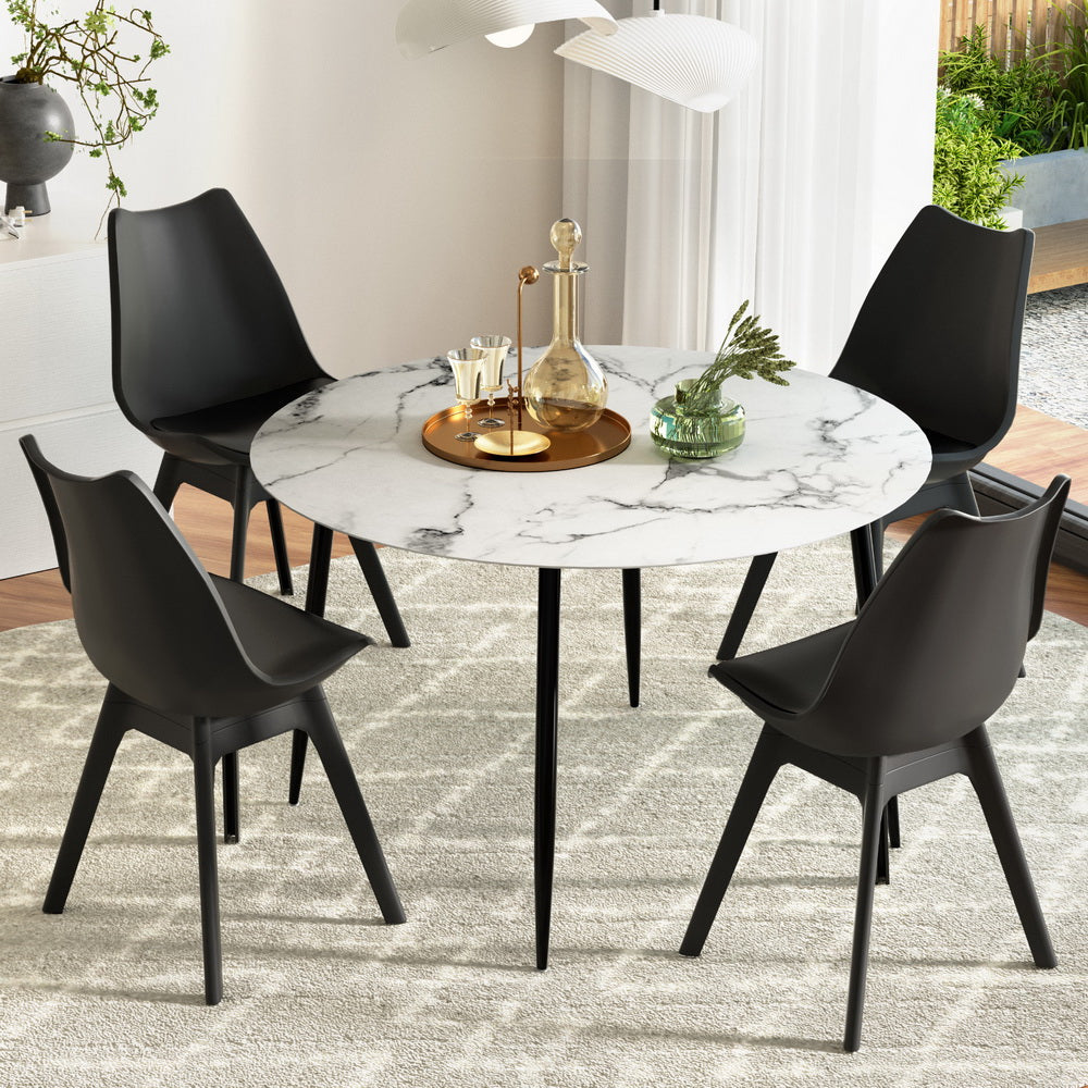 1 Artiss Dining Table and 4 Chairs Set Marble Black Bedworld