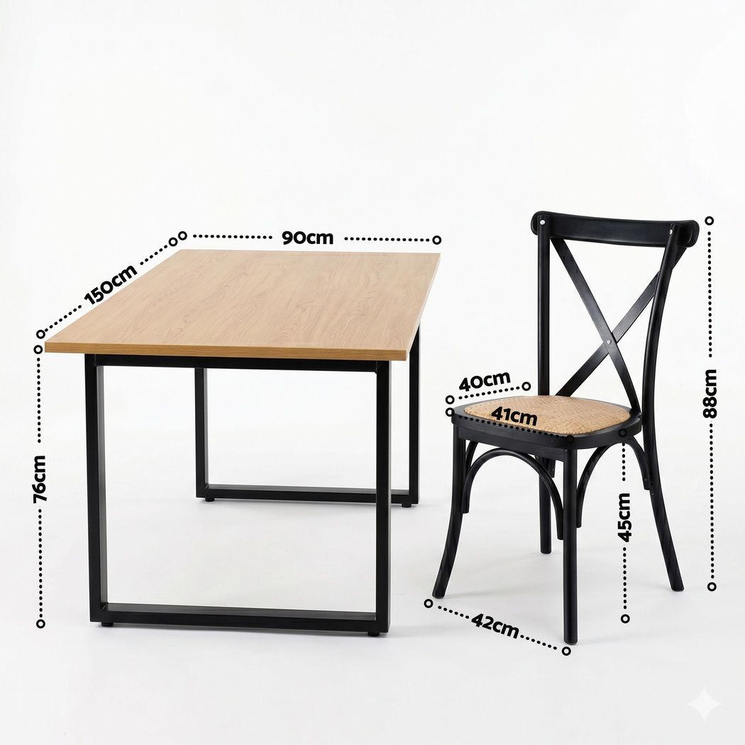 Artiss Dining Table and Chairs Set 5PCS Industrial 4 Black Rattan Chairs for Kitchen, Dining Room, Café Bedworld