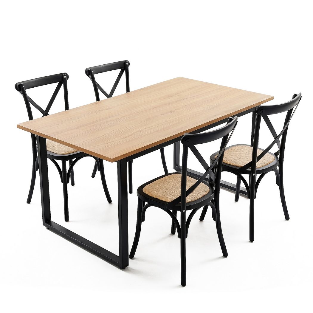 Artiss Dining Table and Chairs Set 5PCS Industrial 4 Black Rattan Chairs for Kitchen, Dining Room, Café Bedworld