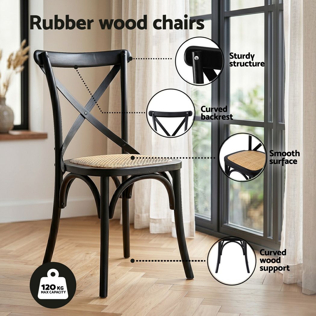Artiss Dining Table and Chairs Set 5PCS Industrial 4 Black Rattan Chairs for Kitchen, Dining Room, Café Bedworld