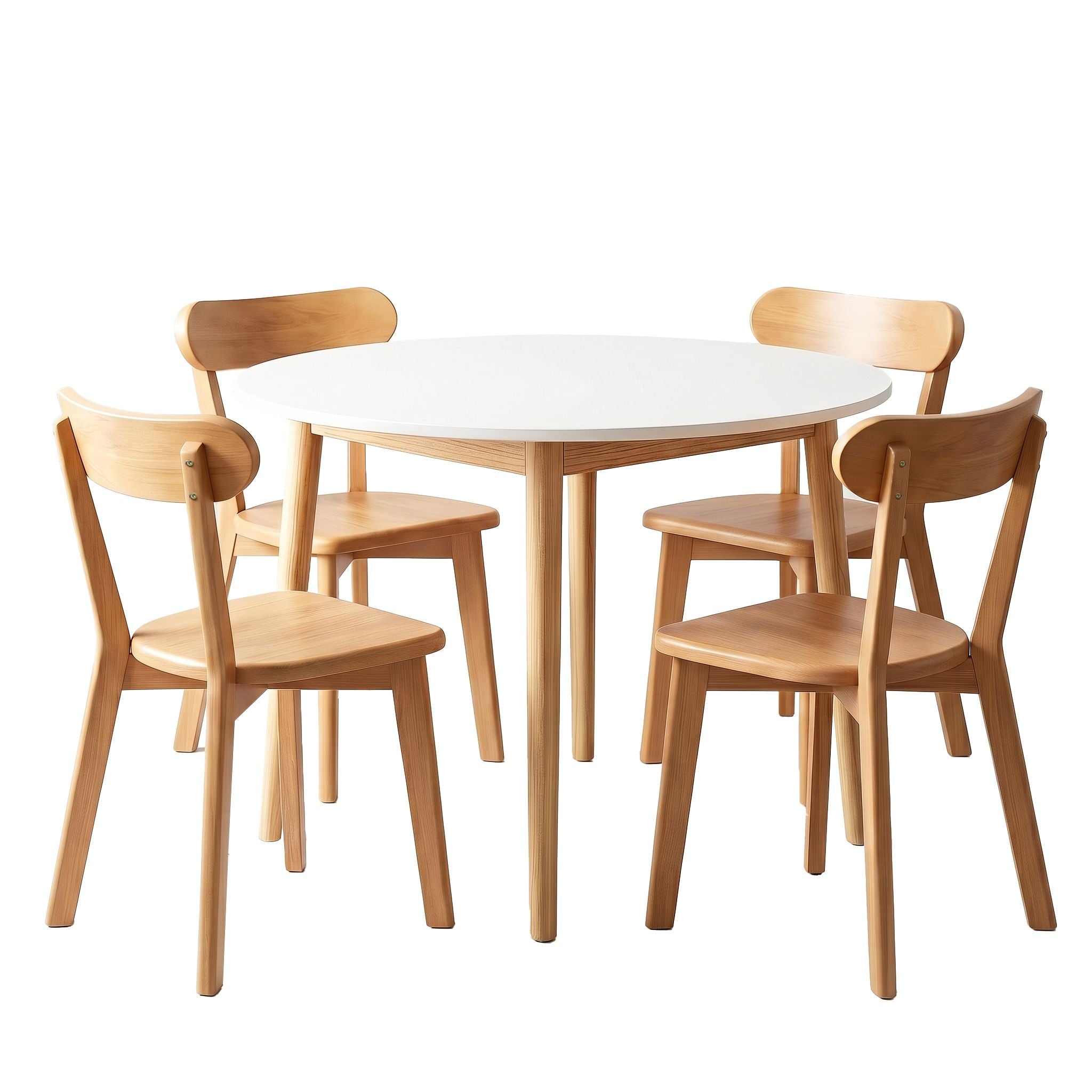 Artiss Round Dining Table and Chairs Set 5 PCS, 108cm Compact Kitchen Table Set with Solid Pine Wood Legs & 4 Ergonomic Rubber Wood Chairs,White Timber Dining Set for Small Space Bedworld