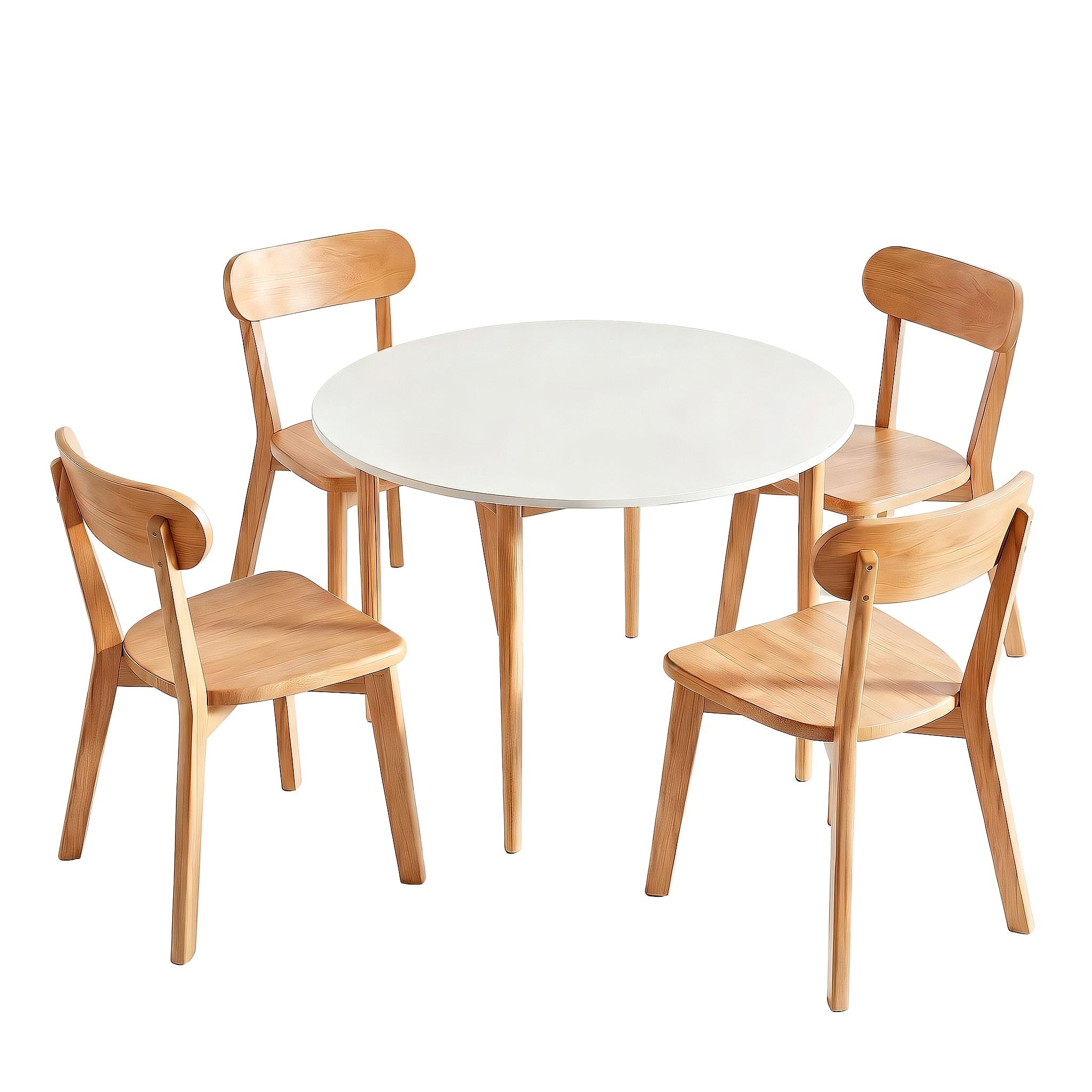 Artiss Round Dining Table and Chairs Set 5 PCS, 108cm Compact Kitchen Table Set with Solid Pine Wood Legs & 4 Ergonomic Rubber Wood Chairs,White Timber Dining Set for Small Space Bedworld