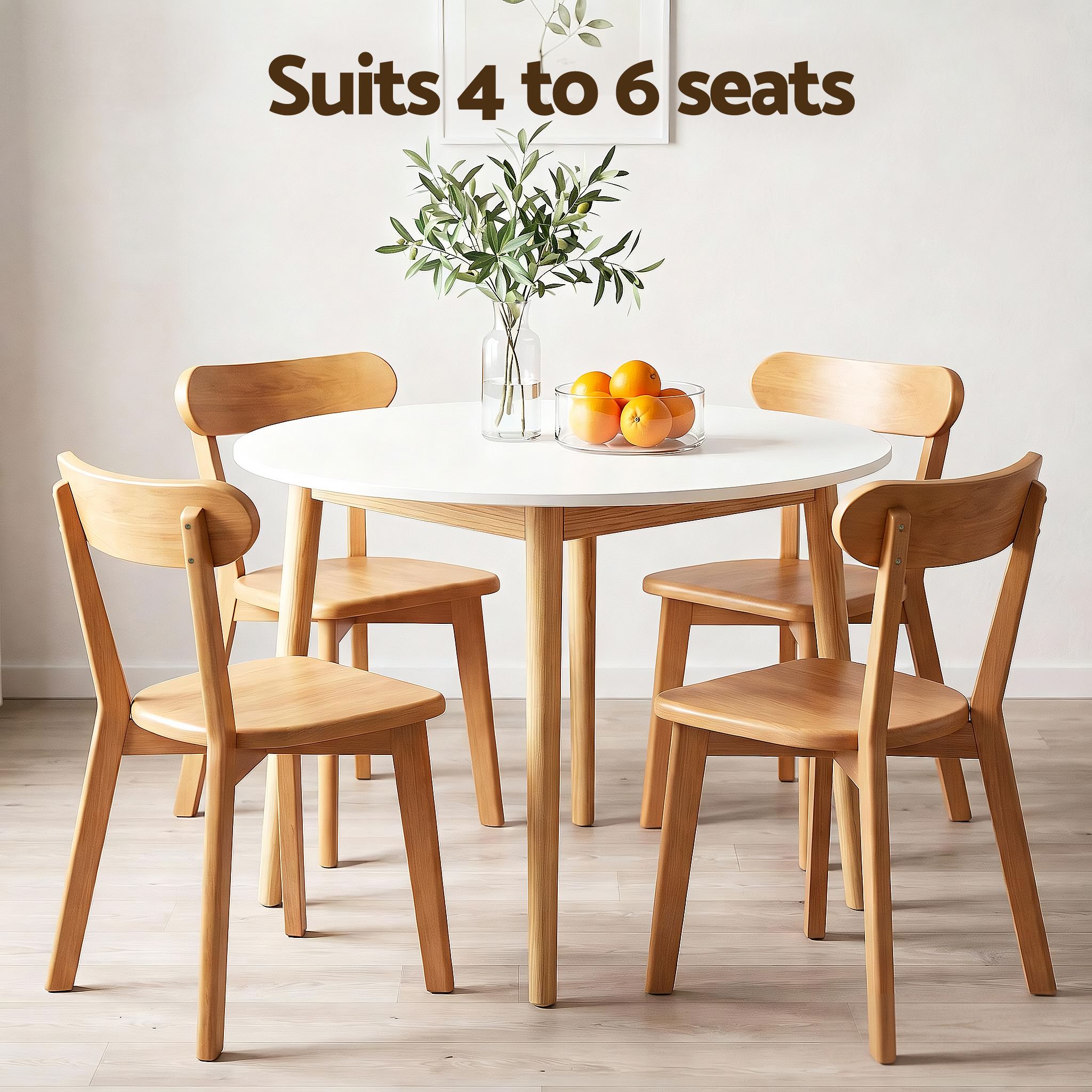 Artiss Round Dining Table and Chairs Set 5 PCS, 108cm Compact Kitchen Table Set with Solid Pine Wood Legs & 4 Ergonomic Rubber Wood Chairs,White Timber Dining Set for Small Space Bedworld