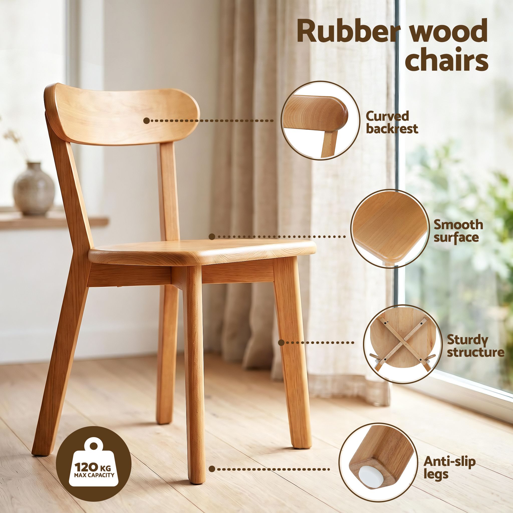 Artiss Round Dining Table and Chairs Set 5 PCS, 108cm Compact Kitchen Table Set with Solid Pine Wood Legs & 4 Ergonomic Rubber Wood Chairs,White Timber Dining Set for Small Space Bedworld