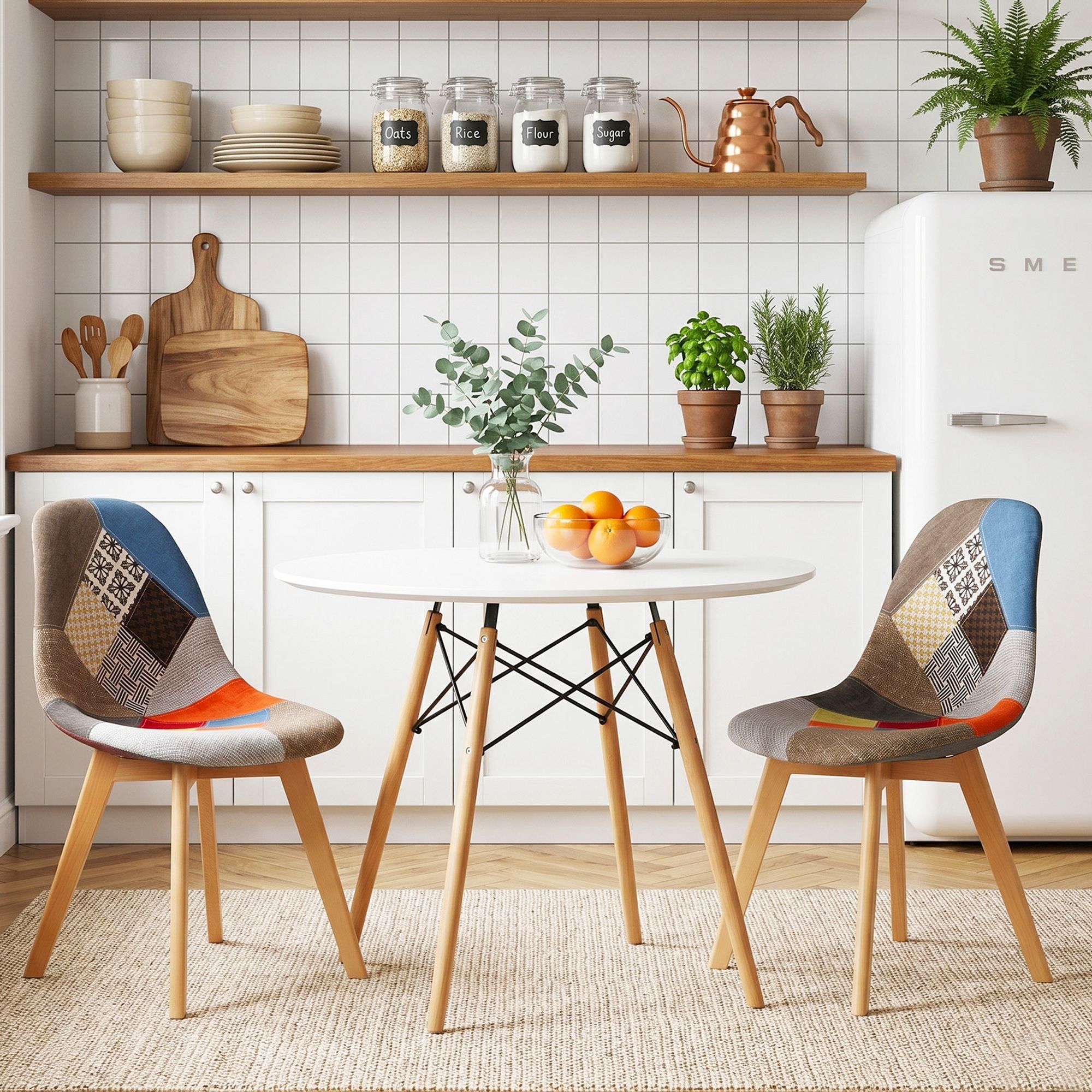 Artiss Dining Table and Chairs Set 3PCS Round 2 Seater Dining Set for Kitchen, Apartment, Dining Room White Bedworld