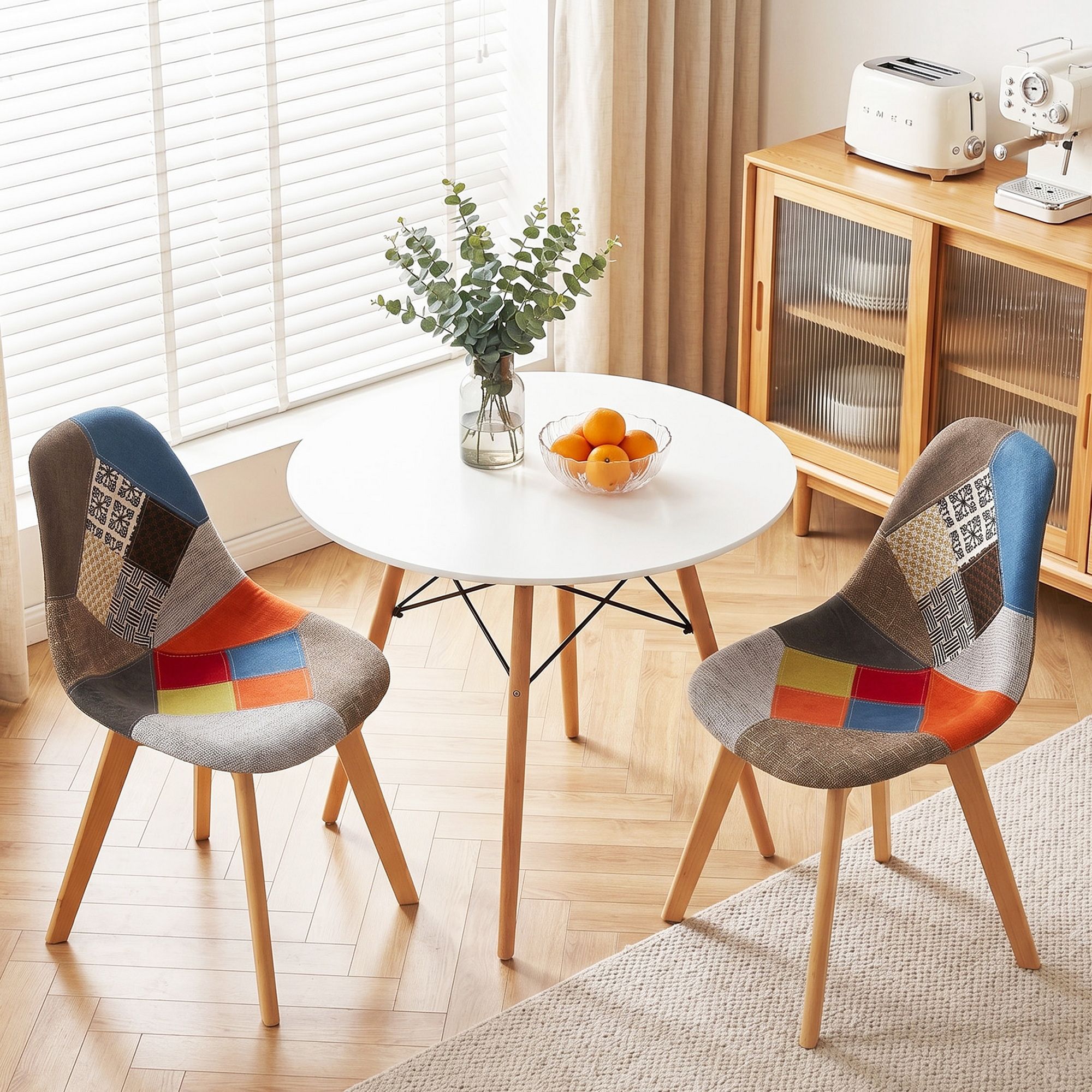 Artiss Dining Table and Chairs Set 3PCS Round 2 Seater Dining Set for Kitchen, Apartment, Dining Room White Bedworld