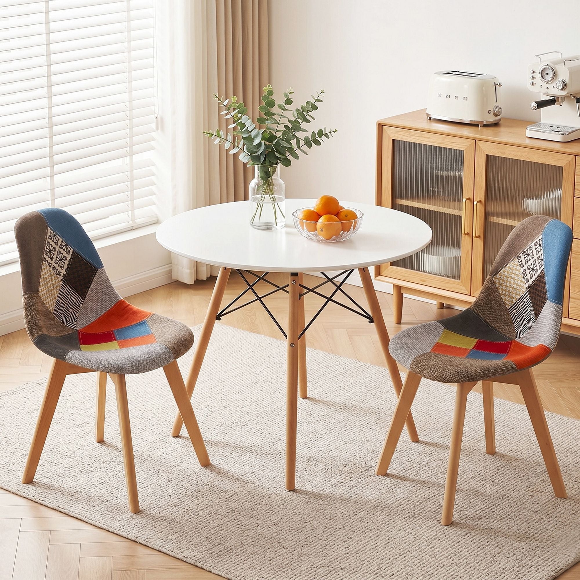 Artiss Dining Table and Chairs Set 3PCS Round 2 Seater Dining Set for Kitchen, Apartment, Dining Room White Bedworld
