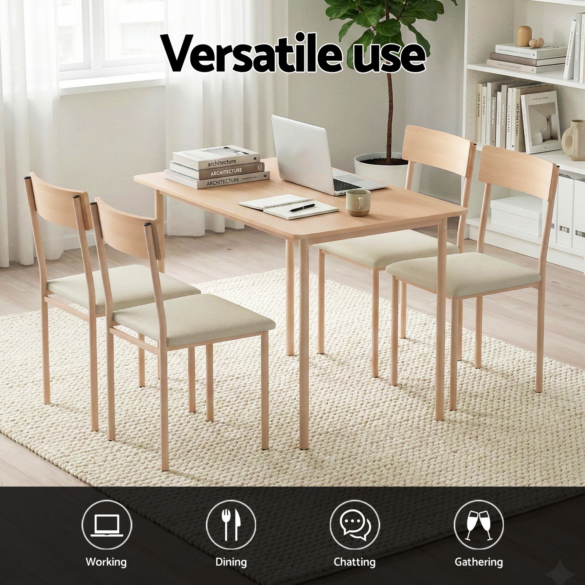 Artiss Dining Table and Chairs Set of 5 Compact Kitchen Furniture Natural Beige Bedworld