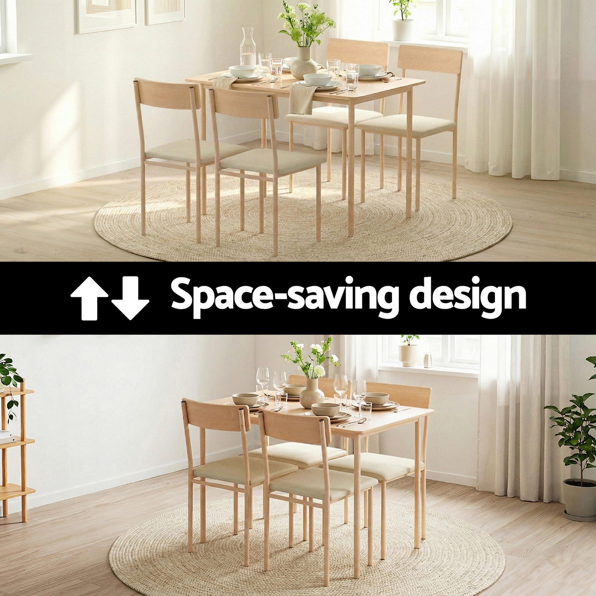 Artiss Dining Table and Chairs Set of 5 Compact Kitchen Furniture Natural Beige Bedworld