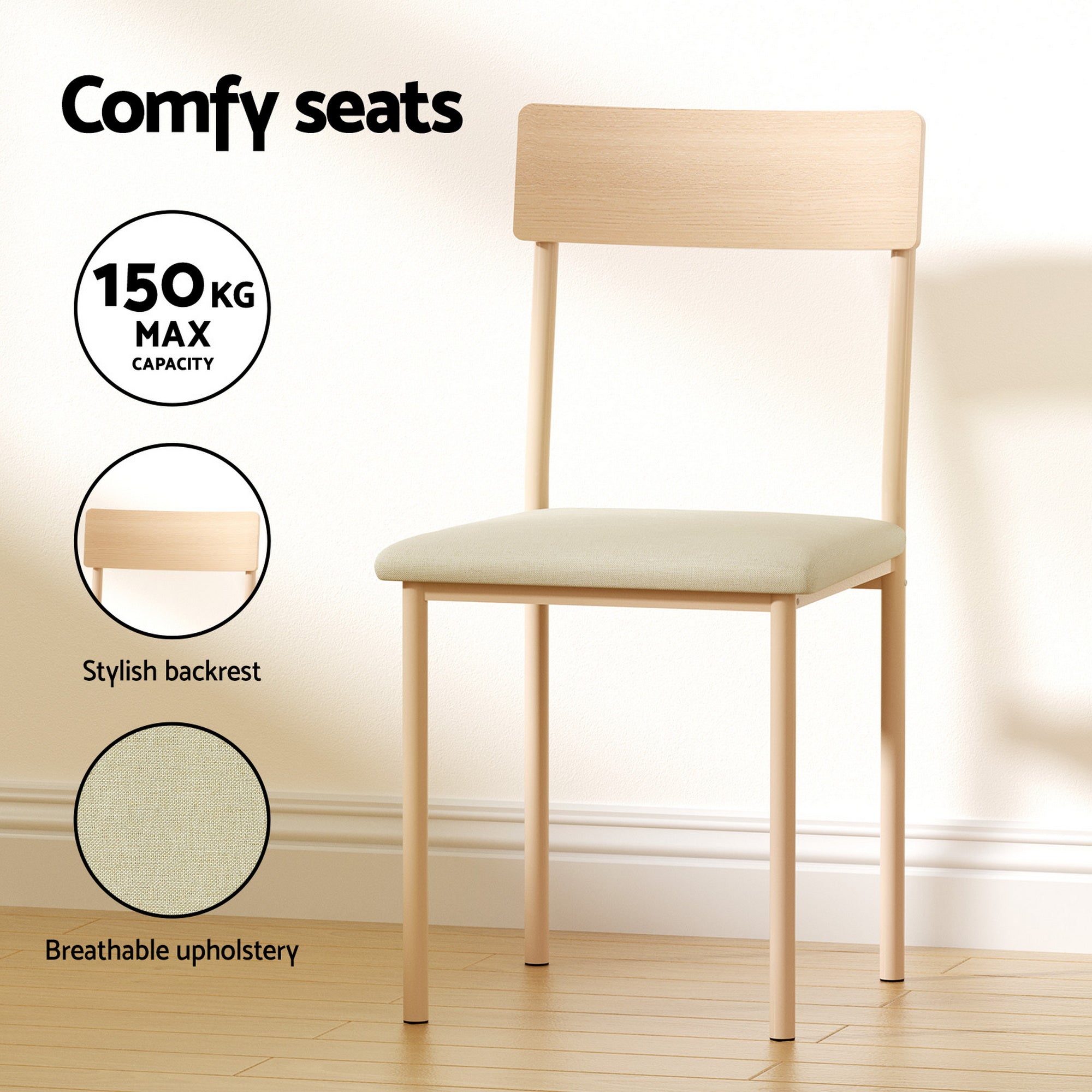 Artiss Dining Table and Chairs Set of 5 Compact Kitchen Furniture Natural Beige Bedworld