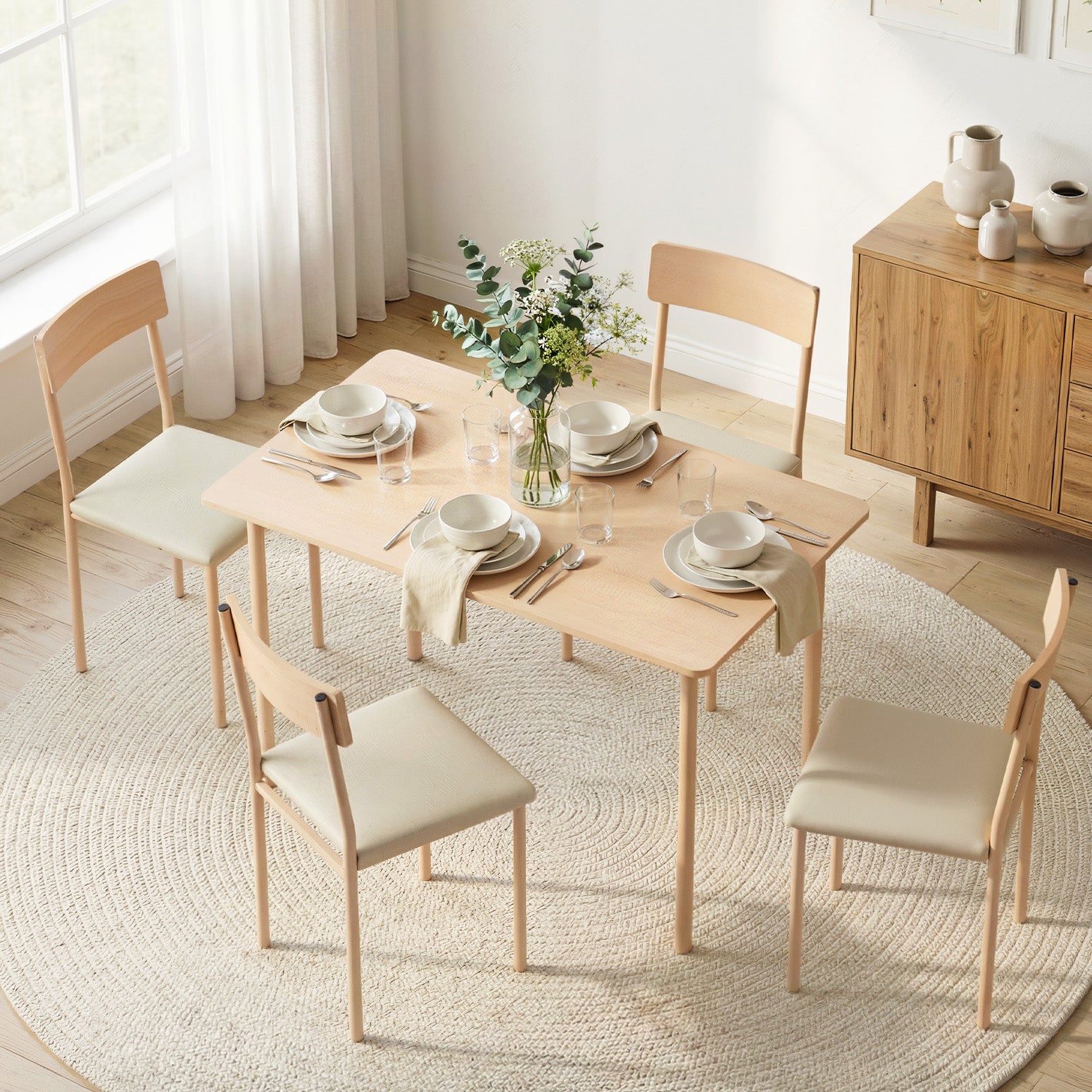 Artiss Dining Table and Chairs Set of 5 Compact Kitchen Furniture Natural Beige Bedworld