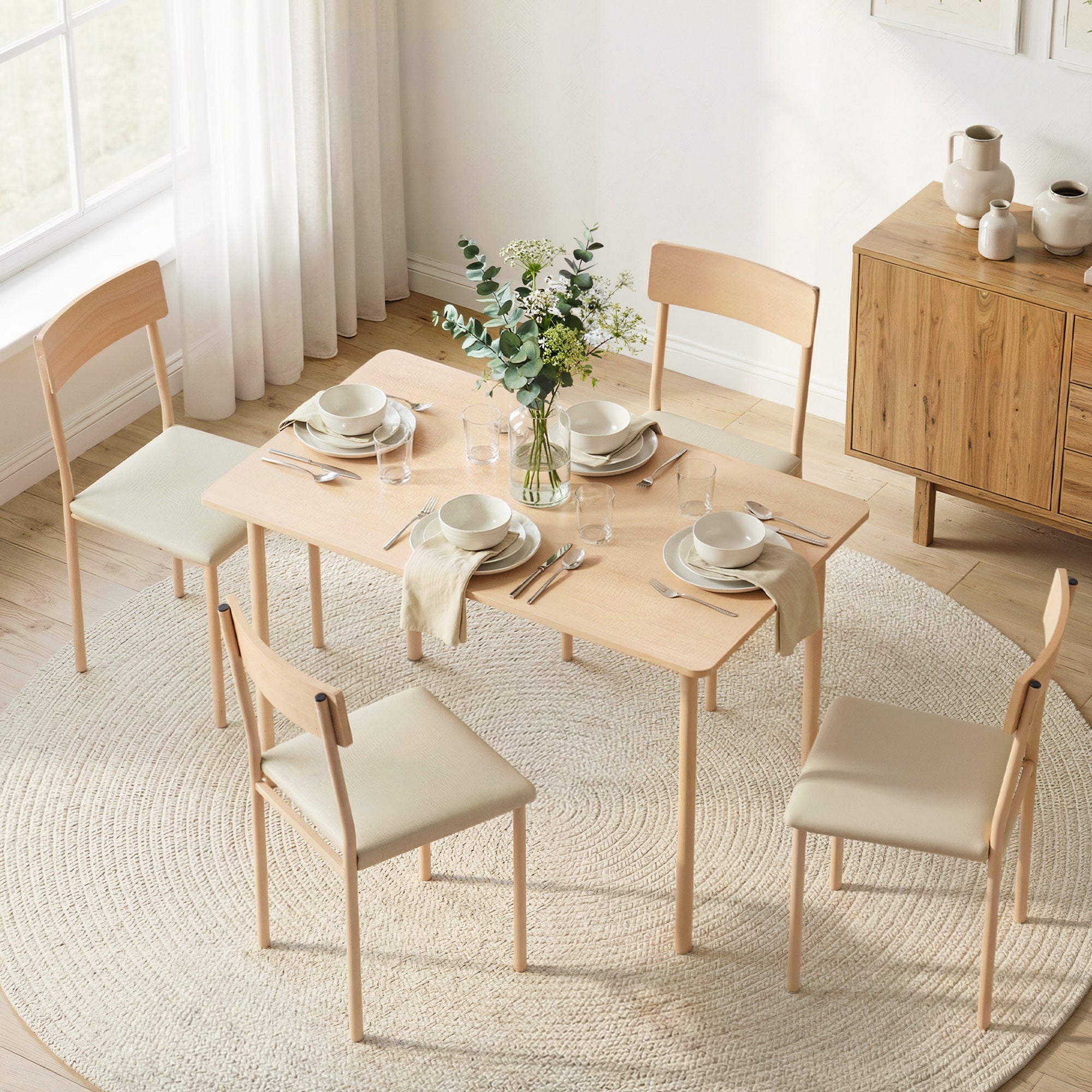 Artiss Dining Table and Chairs Set of 5 Compact Kitchen Furniture Natural Beige Bedworld