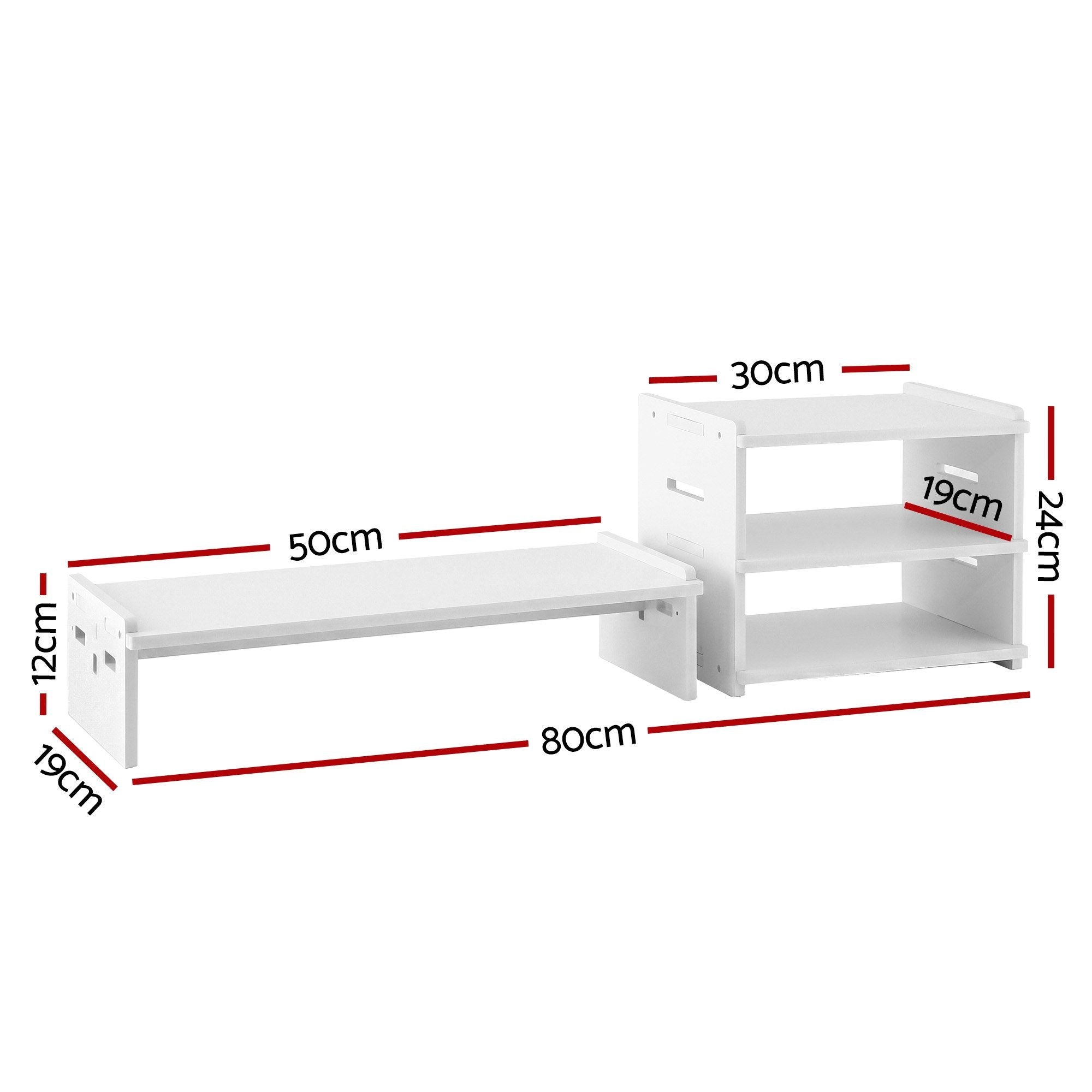 Artiss Monitor Stand and 3-Tier Desk Organiser 2-in-1 Modular Computer Monitor Riser PVC Desktop Shelf Holds 20kg for Office Students Gaming Bedworld