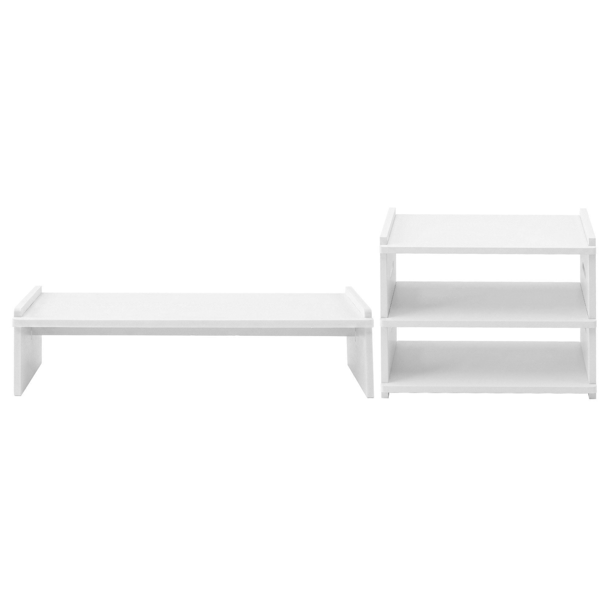 Artiss Monitor Stand and 3-Tier Desk Organiser 2-in-1 Modular Computer Monitor Riser PVC Desktop Shelf Holds 20kg for Office Students Gaming Bedworld