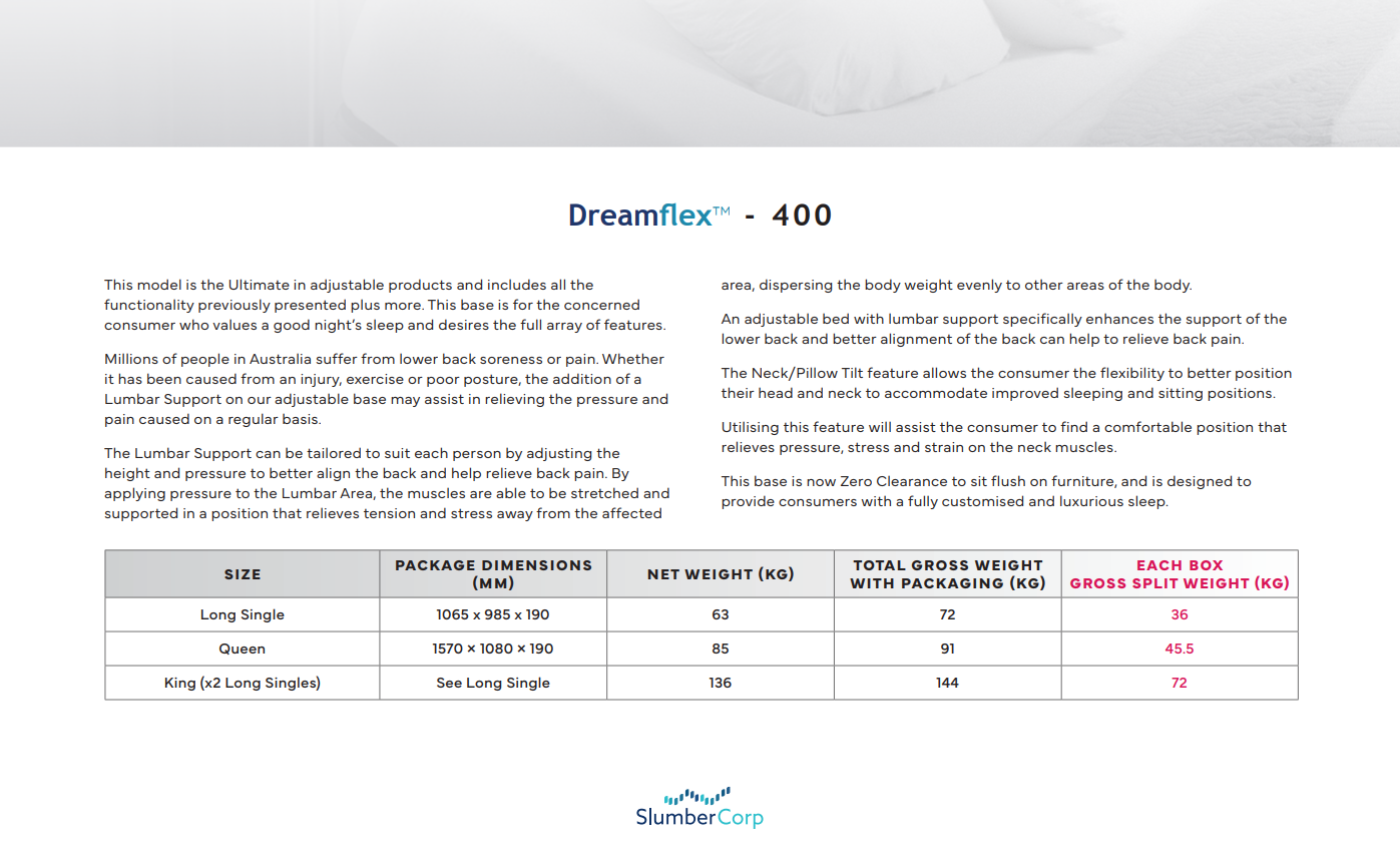 Dreamflex 400 Split Adjustable Bed Base By Slumbercorp