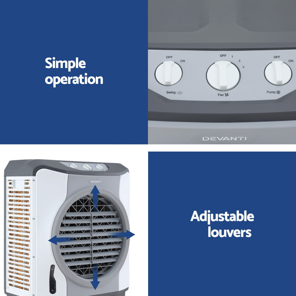 Commercial evaporative air cooler control panel with three selector knobs
