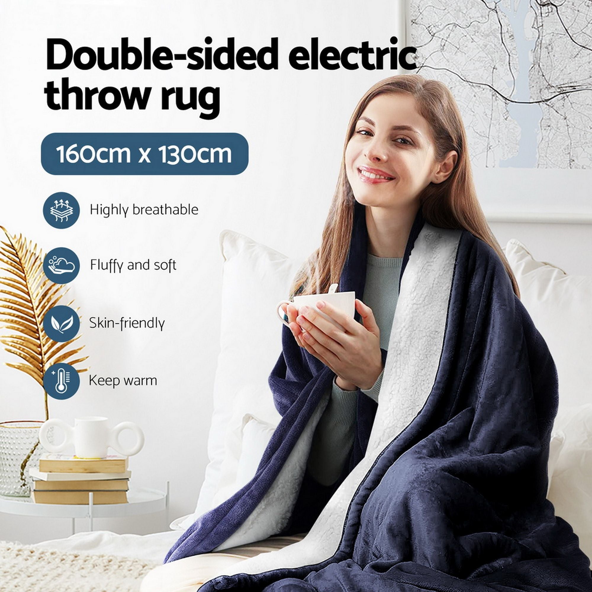 Giselle Electric Throw Rug Heated Blanket Fleece Charcoal Bedworld