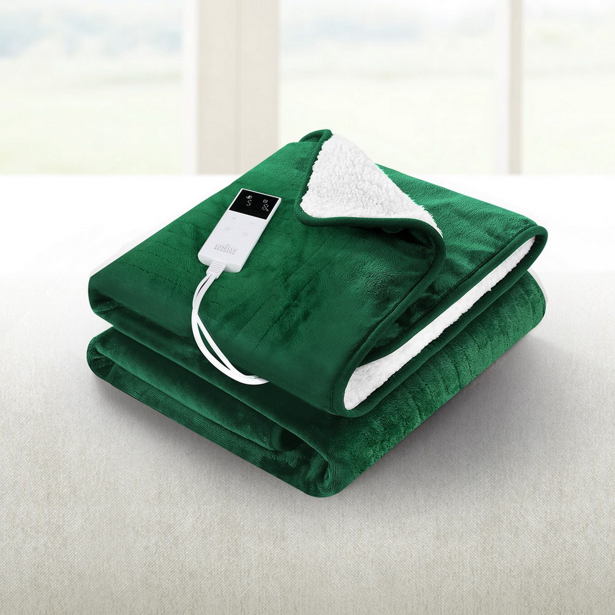 Giselle Electric Throw Rug Heated Blanket Double Sided Green Bedworld