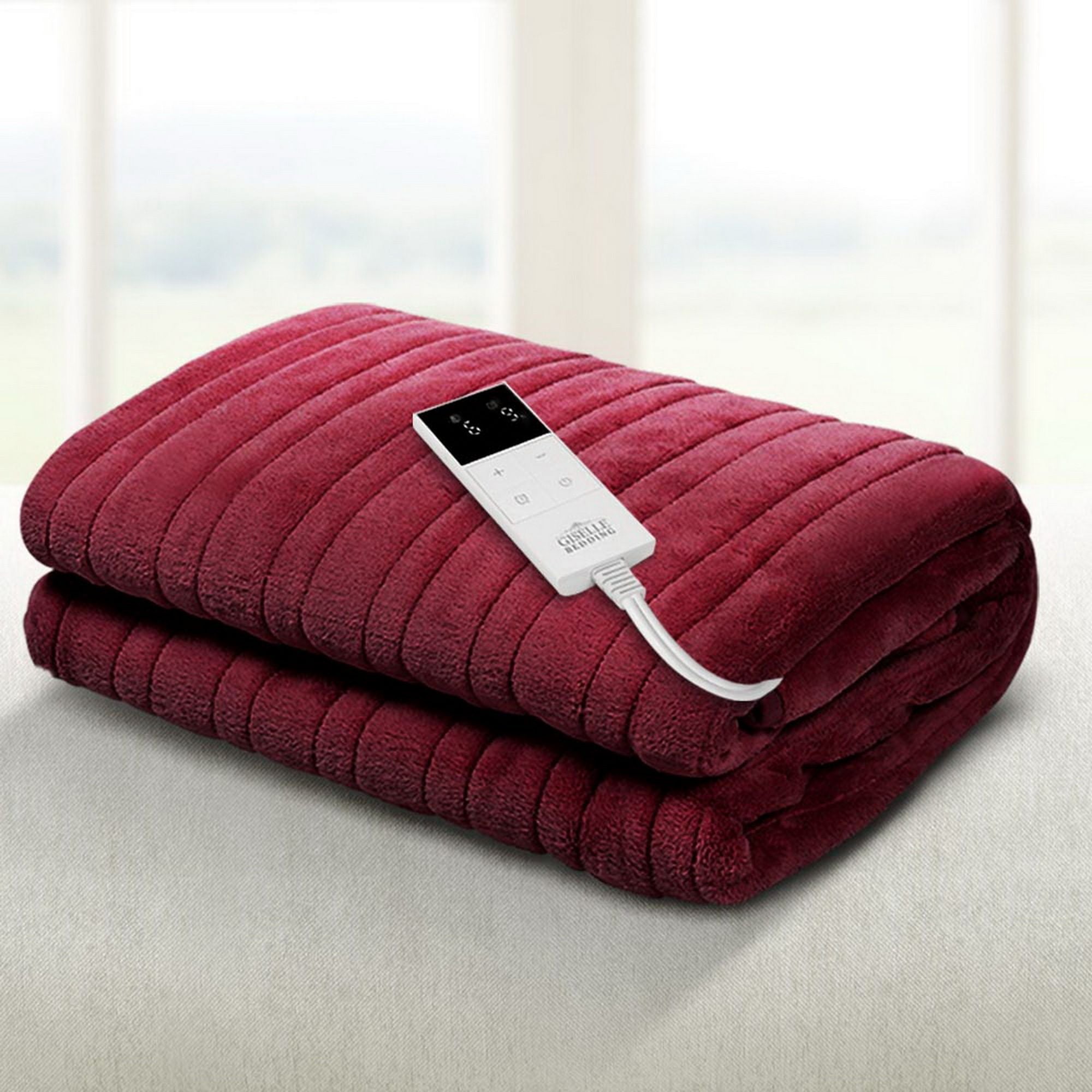 Giselle Electric Throw Rug Heated Blanket Fleece Red Bedworld