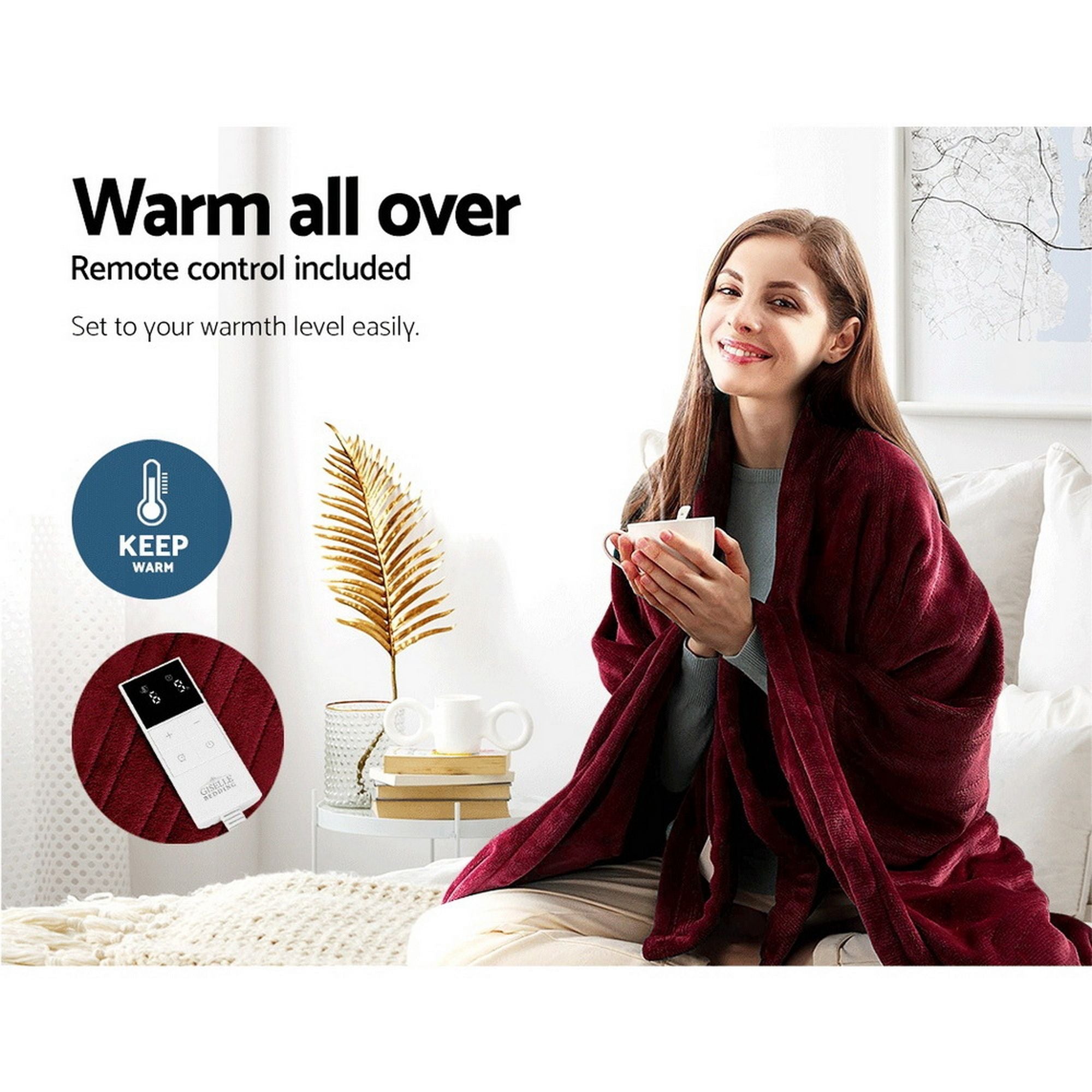 Giselle Electric Throw Rug Heated Blanket Fleece Red Bedworld