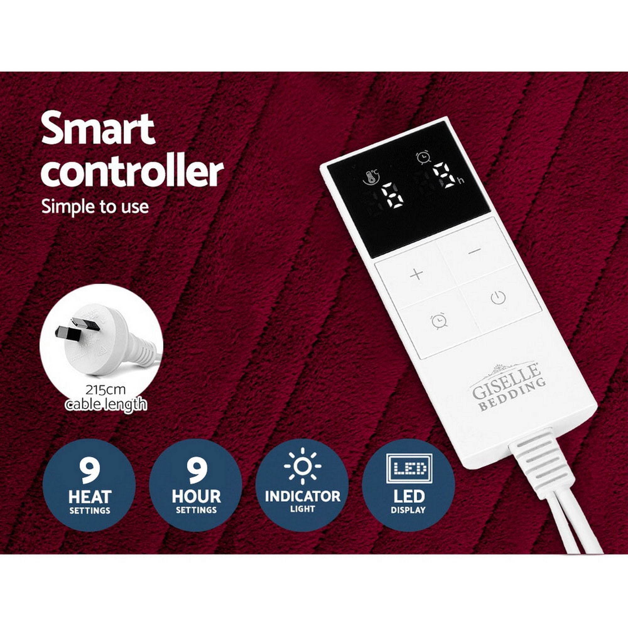 Giselle Electric Throw Rug Heated Blanket Fleece Red Bedworld