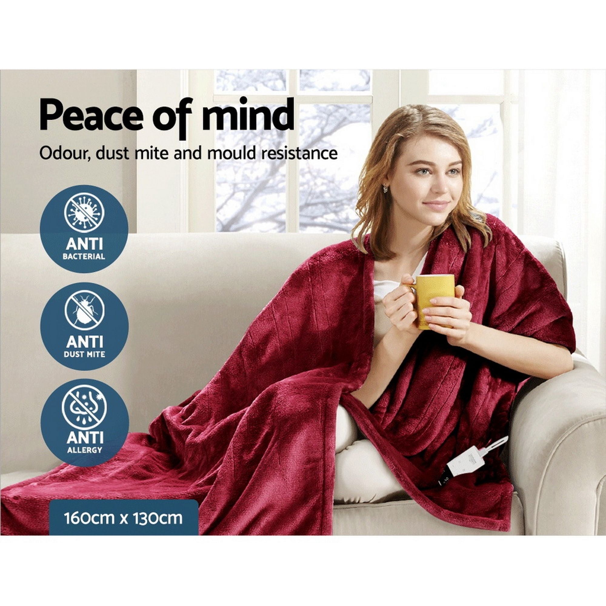 Giselle Electric Throw Rug Heated Blanket Fleece Red Bedworld